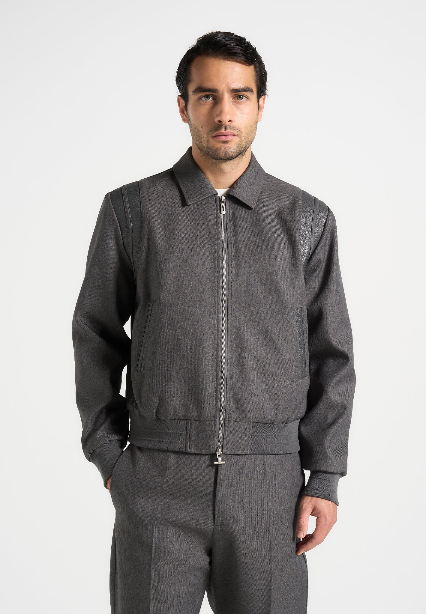 Denis - Tailored Varsity Jacket - Grey 