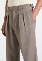 Pierre - Relaxed Fit Textured Pleated Tailored Trousers - Taupe
