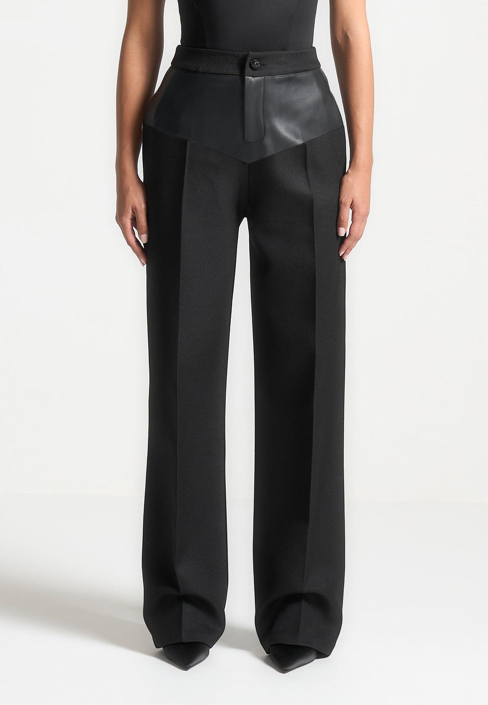 blanche-leather-panel-tailored-trousers-black