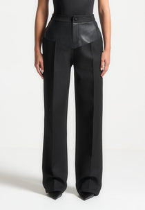 Blanche - Leather Panel Tailored Pants - Black