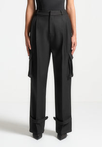 D⁠anielle - Tailored Pleated Cargo Pants - Black