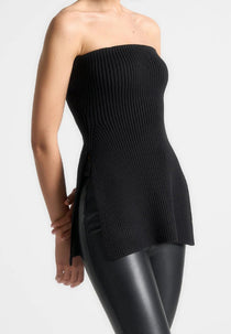 Rib Knit Longline Bandeau Top - Black