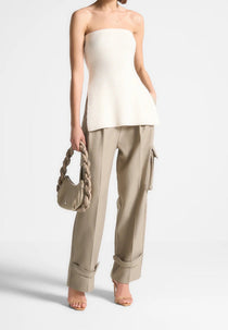 Rib Knit Longline Bandeau Top - Off White