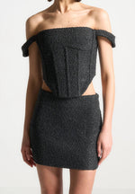 Bonnie - Boucle Bardot Corset Top - Black