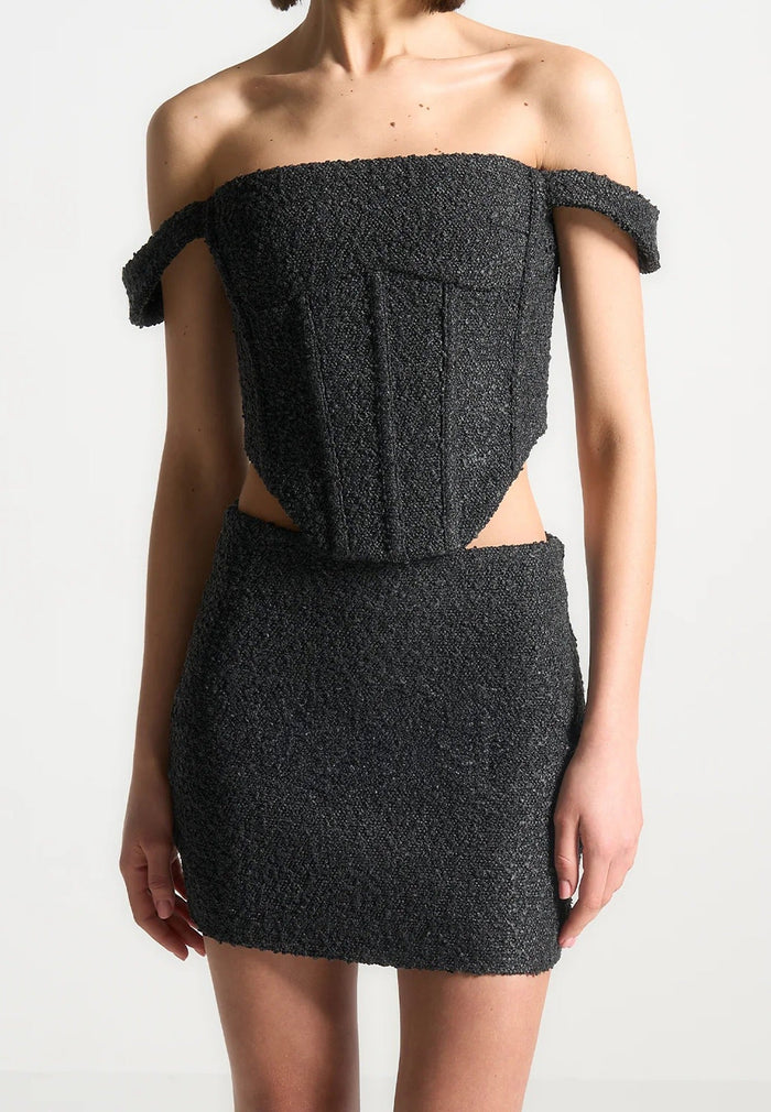 Bonnie - Boucle Bardot Corset Top - Black