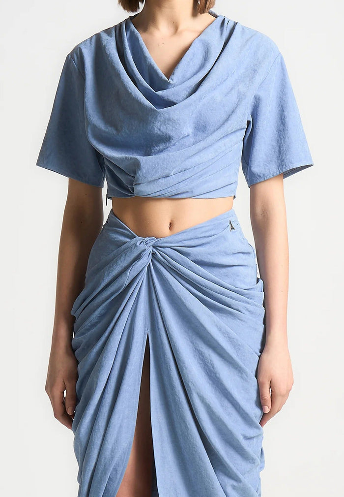 Cowl Neck Drape T-Shirt - Blue