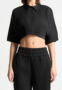 M⁠ona - Pleated Cropped Shirt - Black