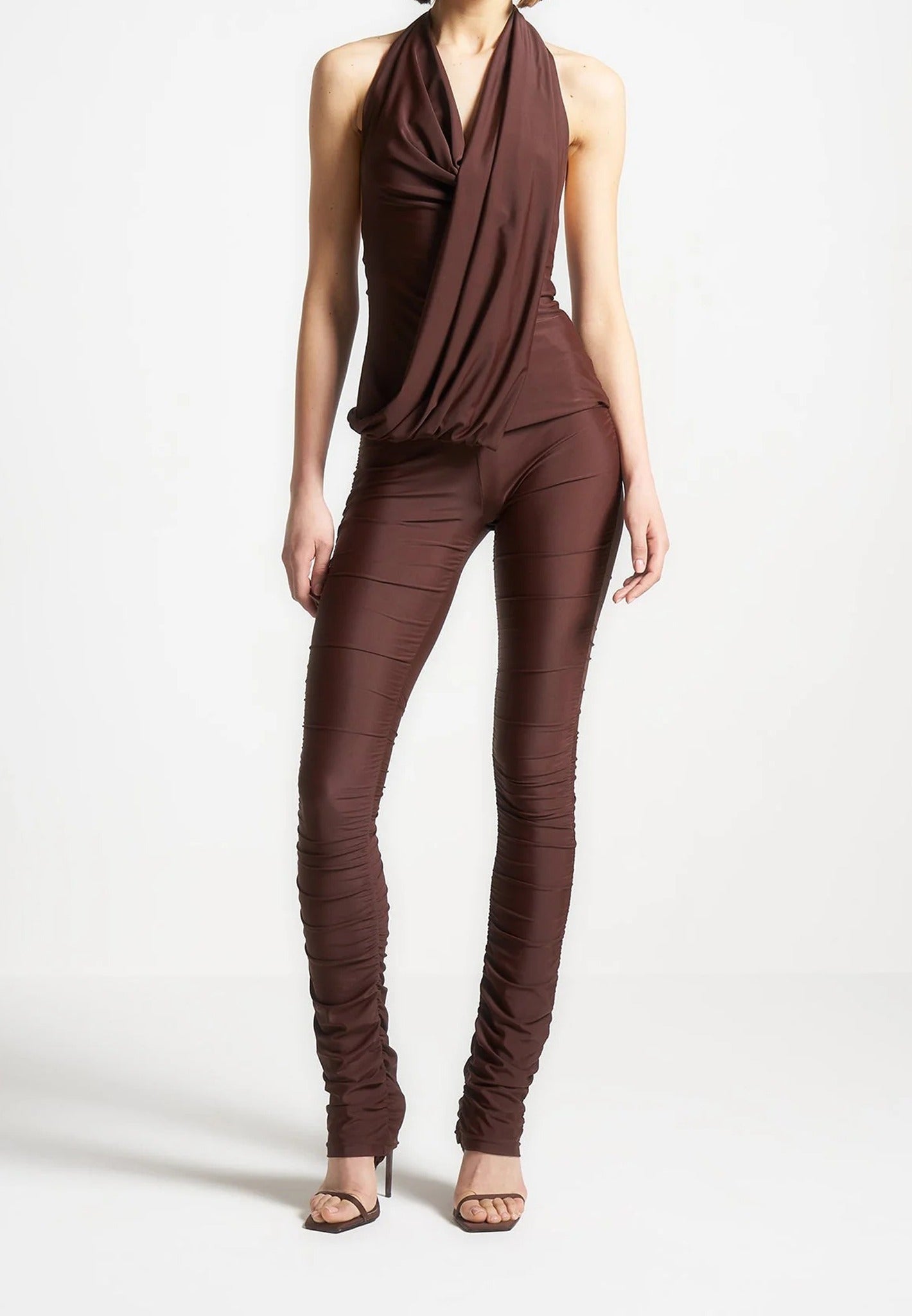 Ruched Fit and Flare Leggings - Brown
