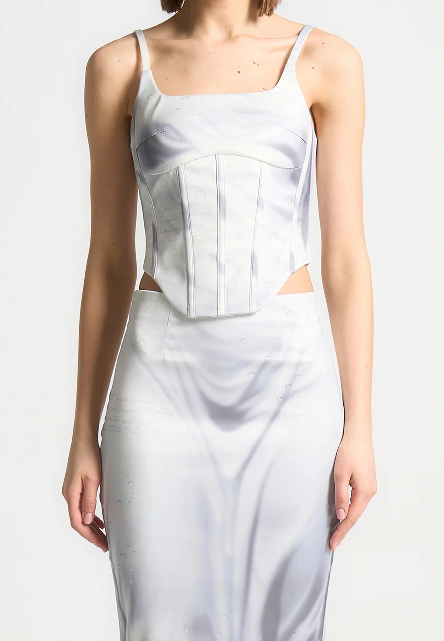 Satin Renaissance Body Print Corset Top - Off White 