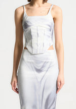 Satin Renaissance Body Print Corset Top - Off White