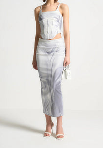 Satin Renaissance Body Print Midaxi Skirt - Off White