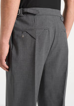 P⁠ierre - Relaxed Fit Hatched Pleated Tailored Trousers - Dark Grey