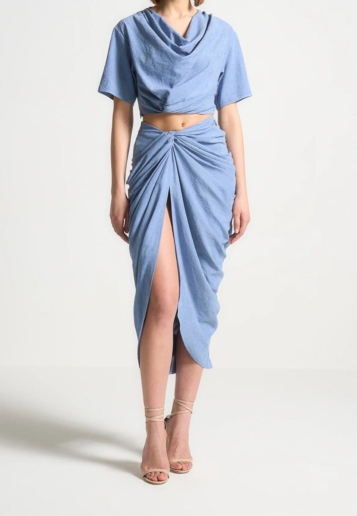 Cowl Neck Drape T-Shirt - Blue