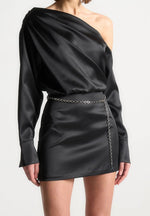 off-shoulder-draped-satin-mini-dress-with-belt-black