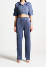 Mona - Pleated Cropped Shirt - Black