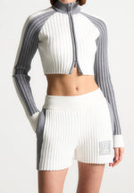 Rib Knit Track Jacket - Off White/Grey
