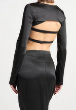Satin Drape Bandeau Bolero Top - Black