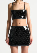 Leather Mirrored Bandeau Top - Black/Black