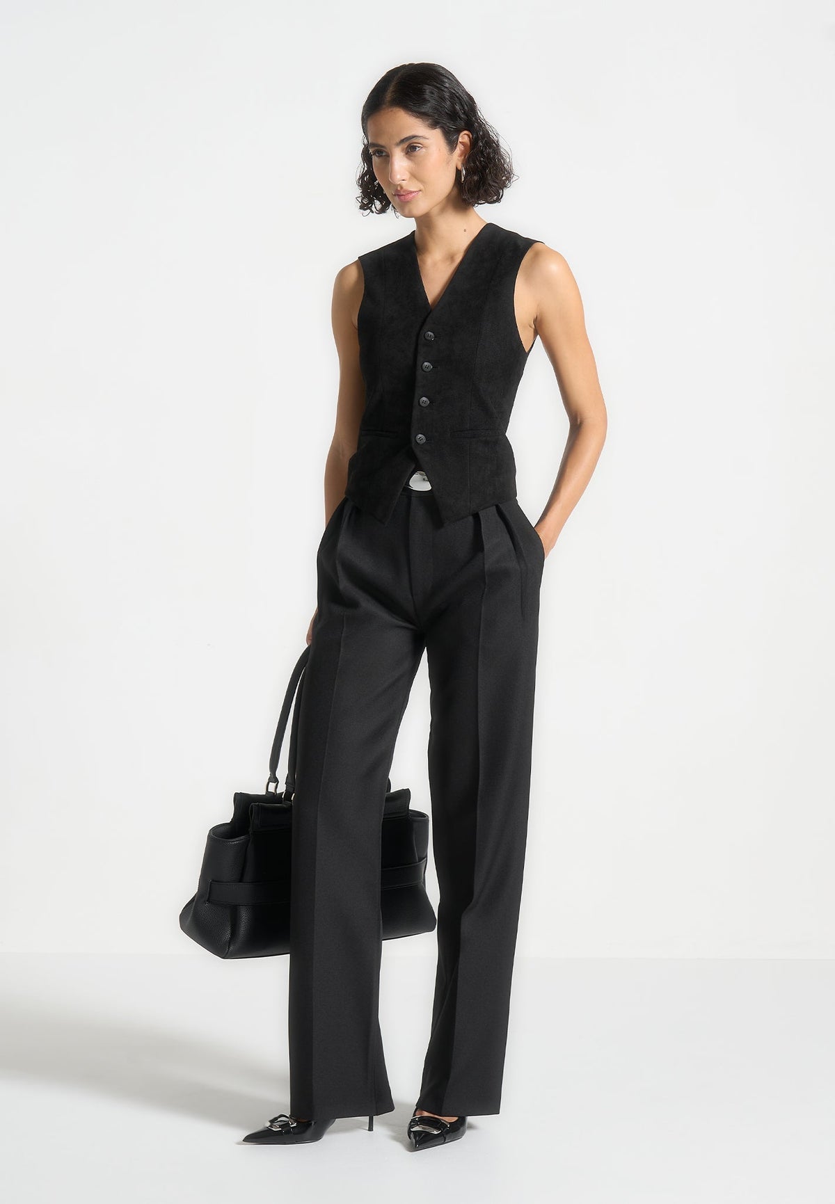 Julie - Tailored Twin Pleat Pants - Black