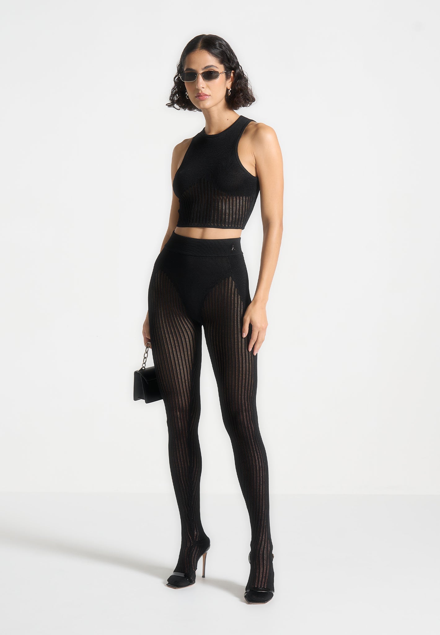 Knitted Contour Crop Top - Black