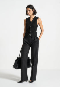 Julie - Tailored Twin Pleat Trousers - Black