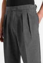 Pierre - Relaxed Fit Hatched Pleated Tailored Pants - Dark Grey