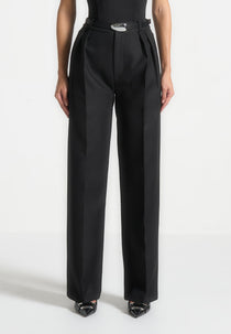 Julie - Tailored Twin Pleat Pants - Black