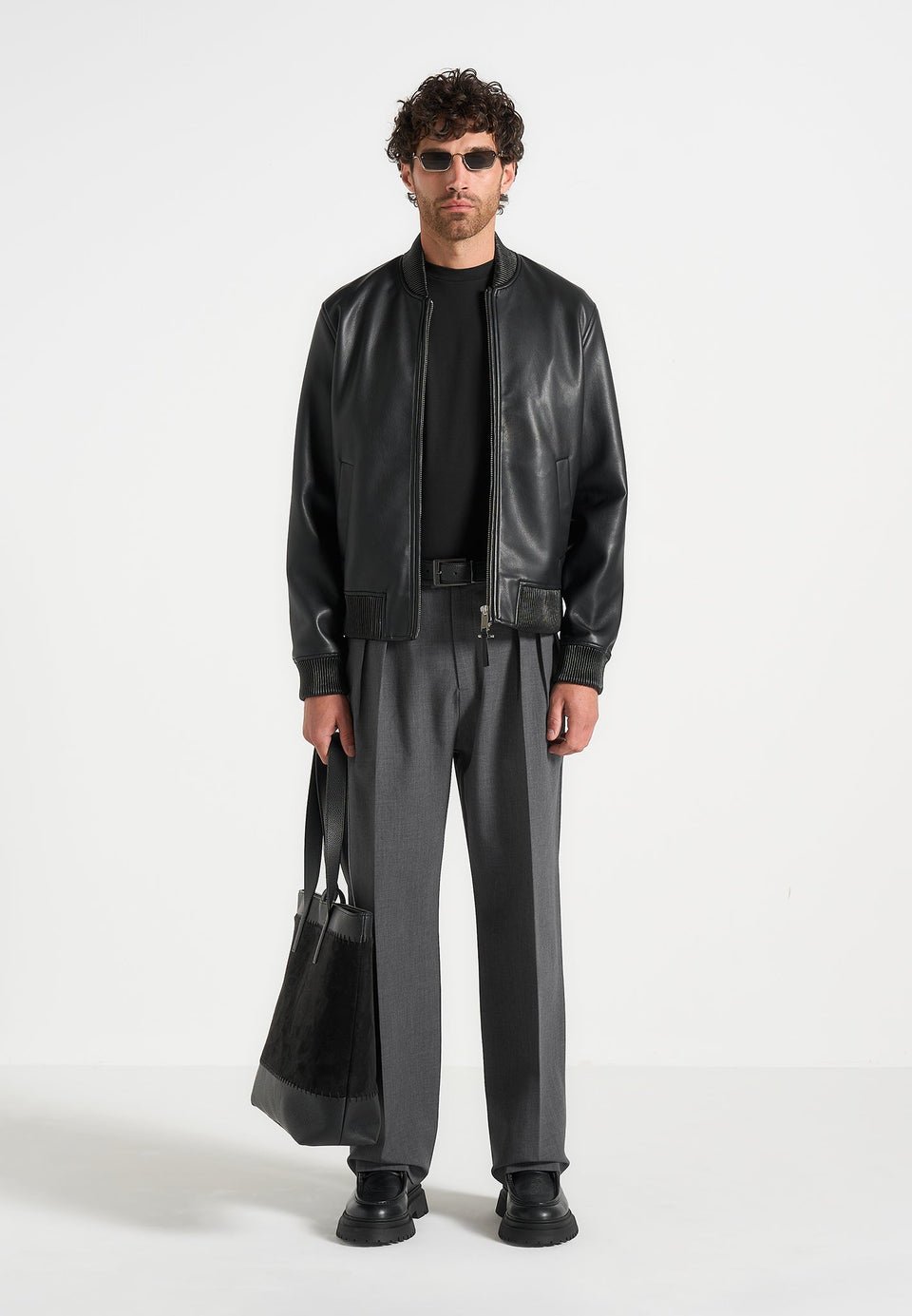 P⁠ierre - Relaxed Fit Hatched Pleated Tailored Trousers - Dark Grey