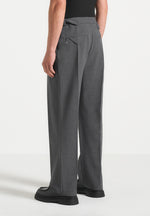 Pierre - Relaxed Fit Hatched Pleated Tailored Trousers - Dark Grey