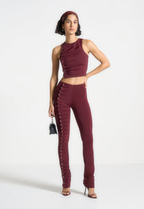 Eyelet Detail Tacked Leggings - Wine Red