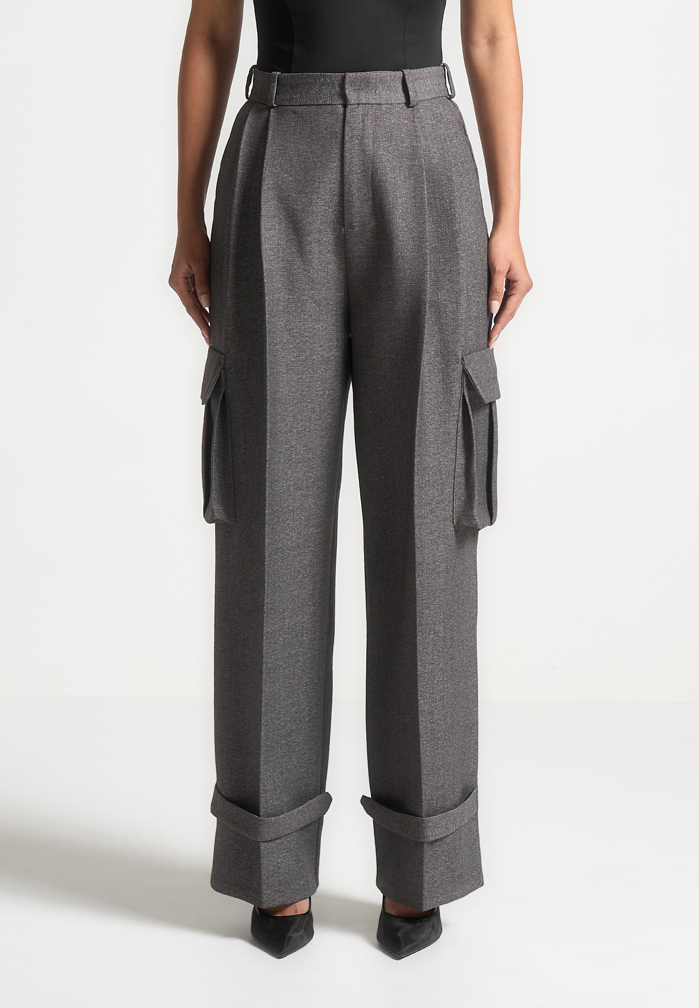 Pantalon de cargaison plissé sur mesure texturé - Marl gris