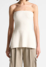 Rib Knit Longline Bandeau Top - Off White