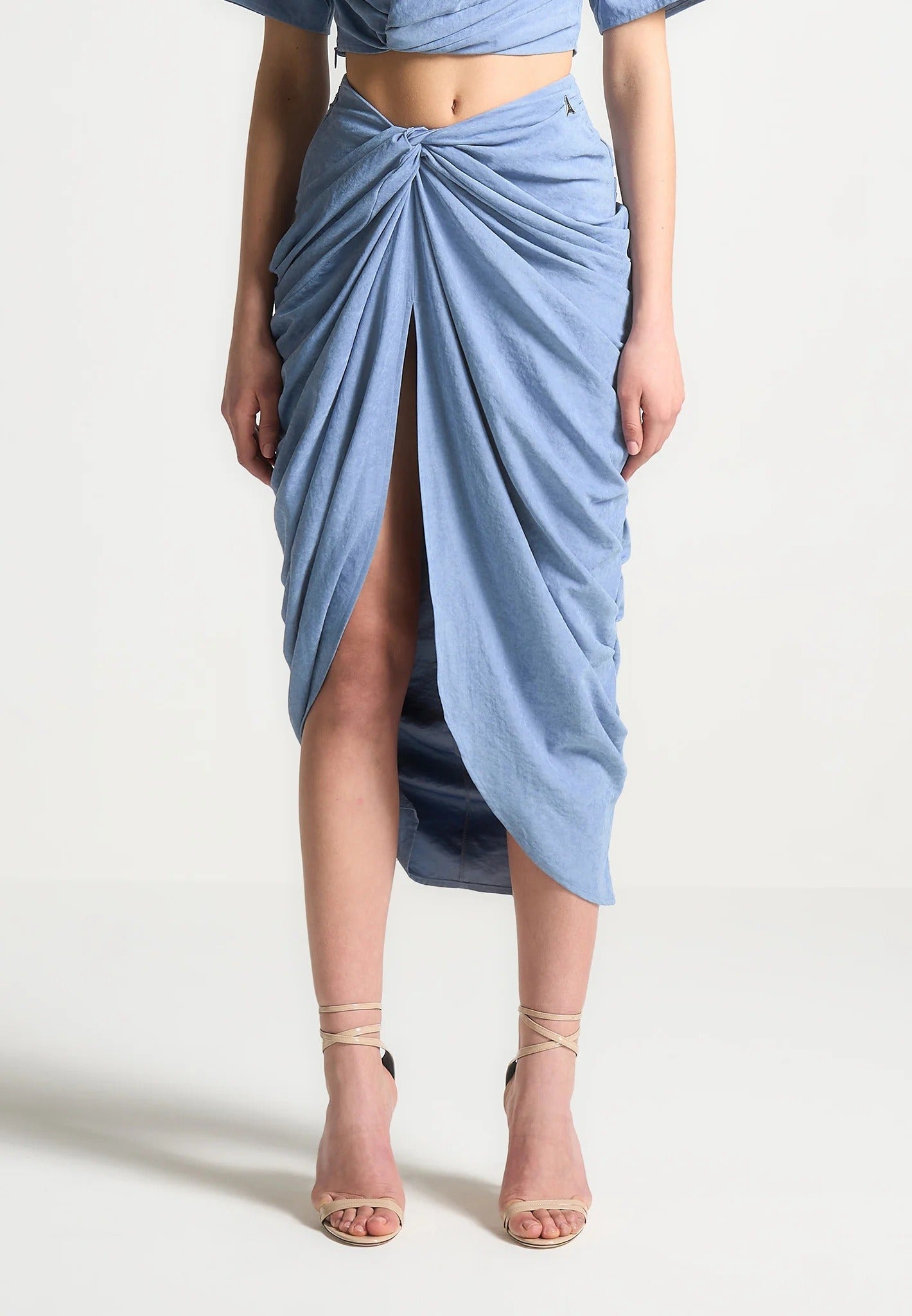 Asymmetric Drape Midaxi Skirt - Blue