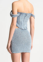 Bonnie - Boucle Denim Bardot Corset Top - Mid Blue