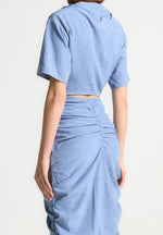 Cowl Neck Drape T-Shirt - Blue