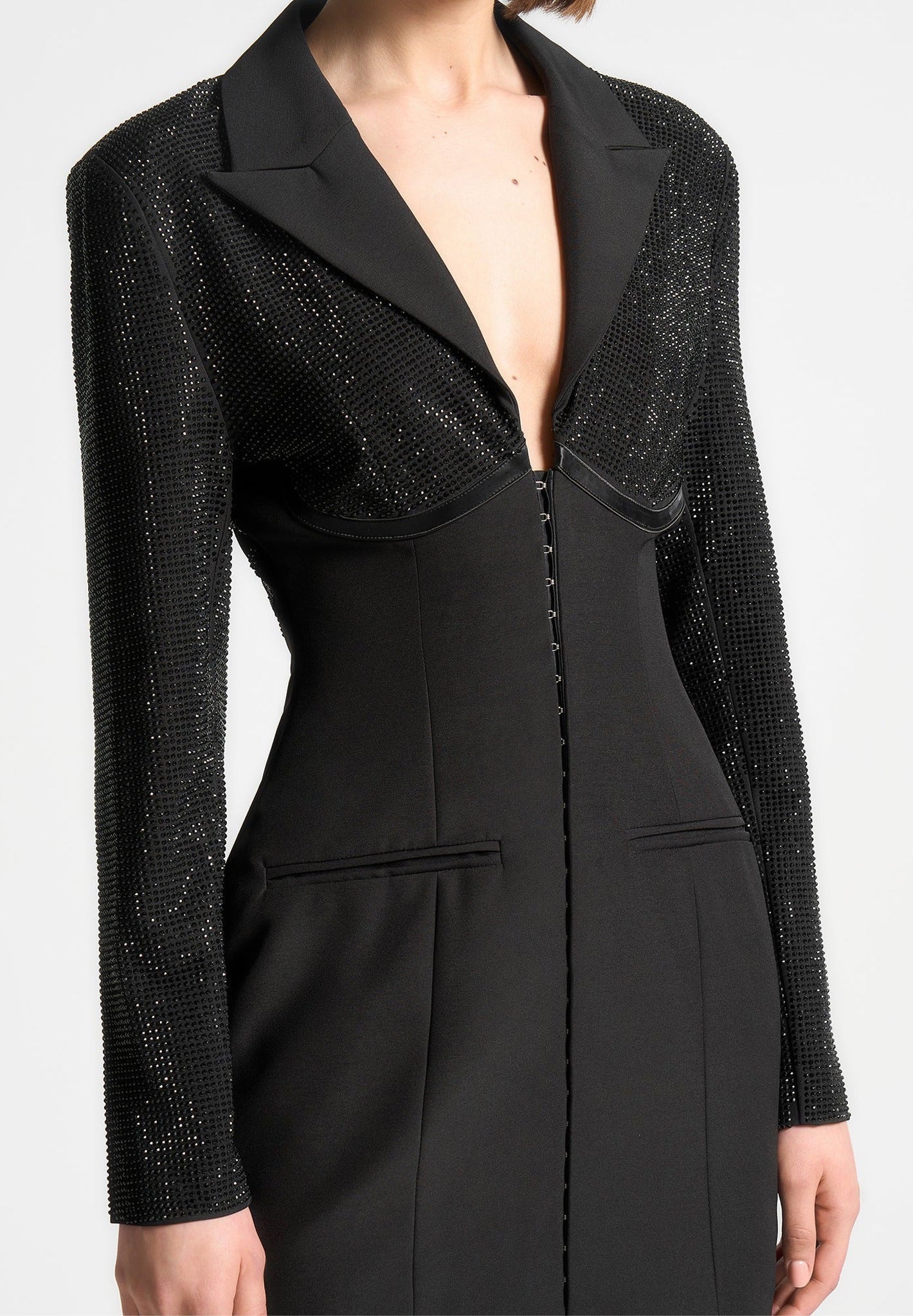 Rhinestone Corset Blazer Dress - Black