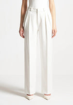Julie - Pinstripe Twin Pleat Tailored Pants - White