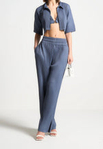 Mona - Pleated Cropped Shirt - Black