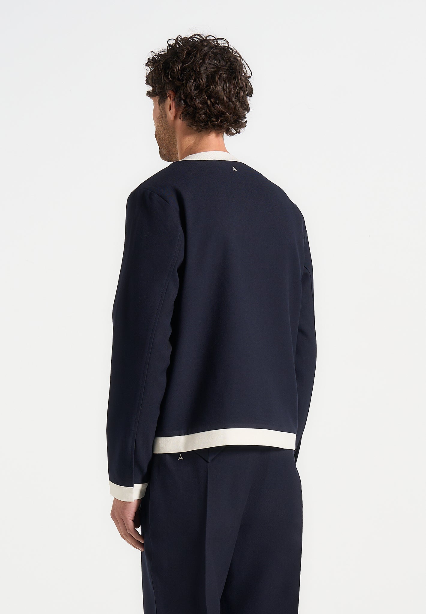 Clovis - Tailored Cardigan With Contrast Placket - Navy/White