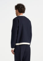 Clovis - Tailored Cardigan With Contrast Placket - Navy/White