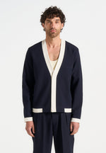 Clovis - Tailored Cardigan With Contrast Placket - Navy/White
