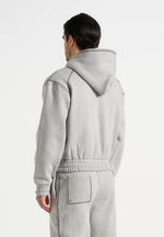 Ivan - Whipstitch Raglan Effect Zip Hoodie - Light Grey