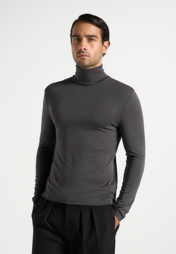 TS006 - Long Sleeve Roll Neck Top - Grey