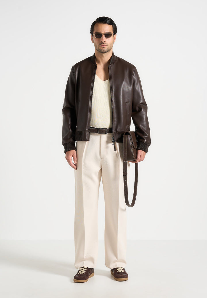 Dorian - Relaxed Fit Twill Pleated Tailored Trousers - Cream
