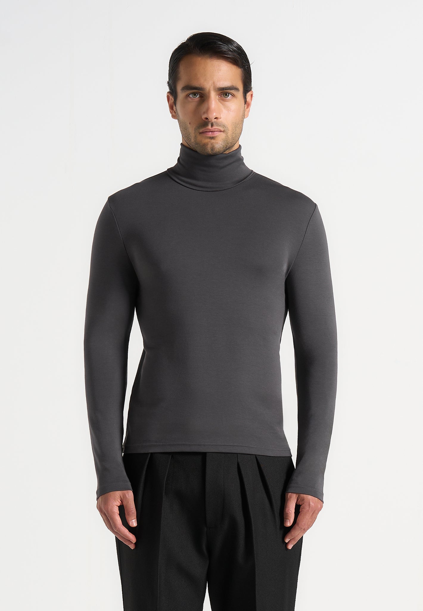 Blaise - Long Sleeve Roll Neck Top - Grey