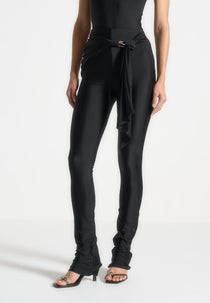 Draped Hardware Detail Leggings - Black