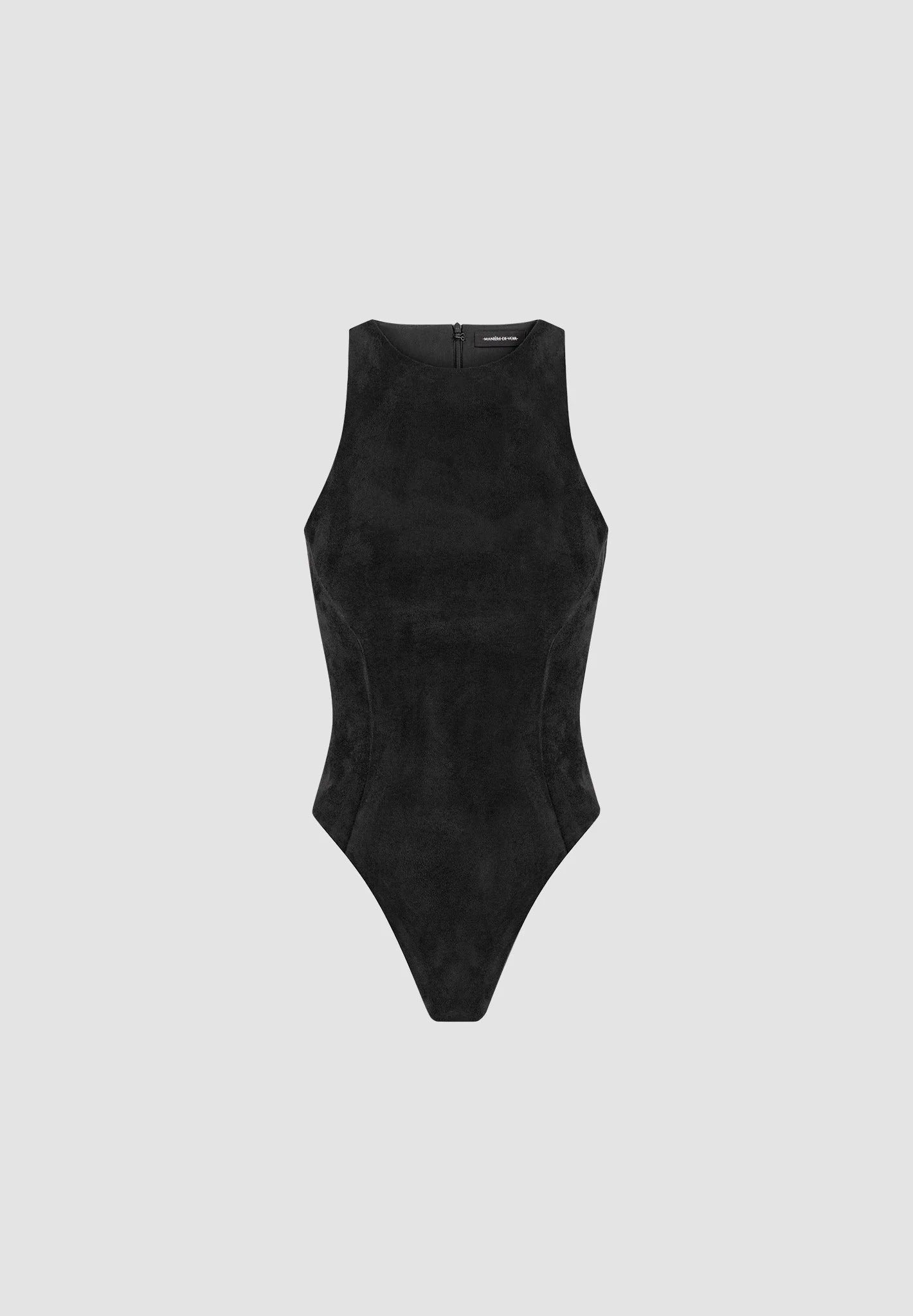 Adele - Suede Racer Neck Bodysuit - Black