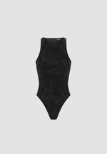 Adele - Suede Racer Neck Bodysuit - Black