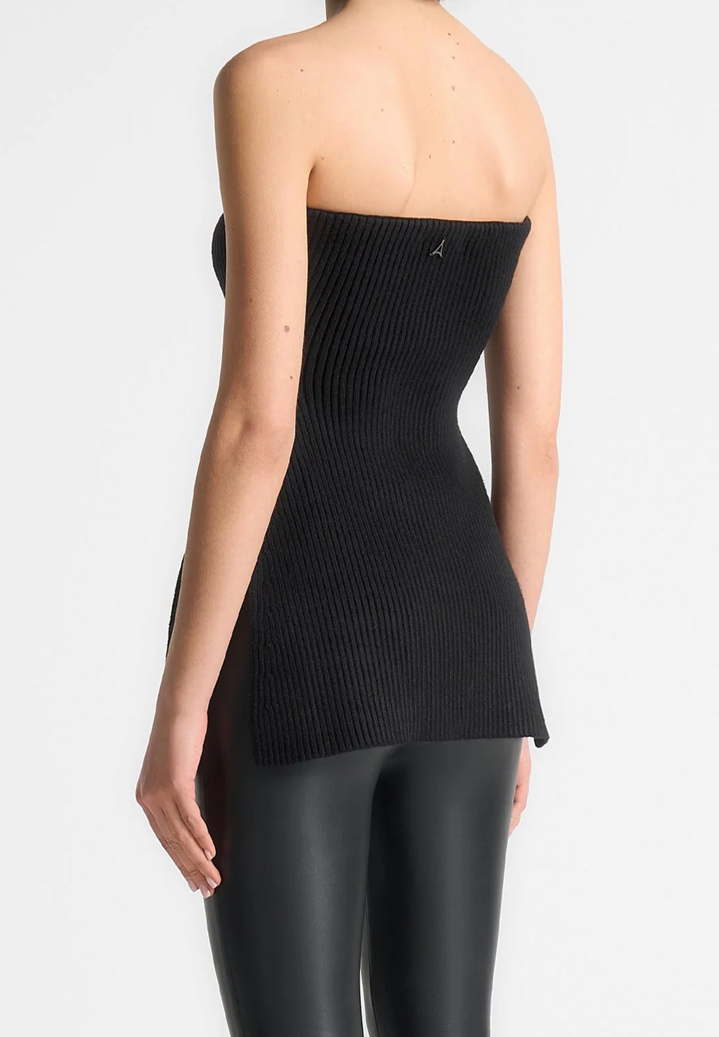 Rib Knit Longline Bandeau Top - Black