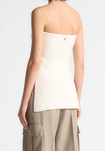 Rib Knit Longline Bandeau Top - Off White